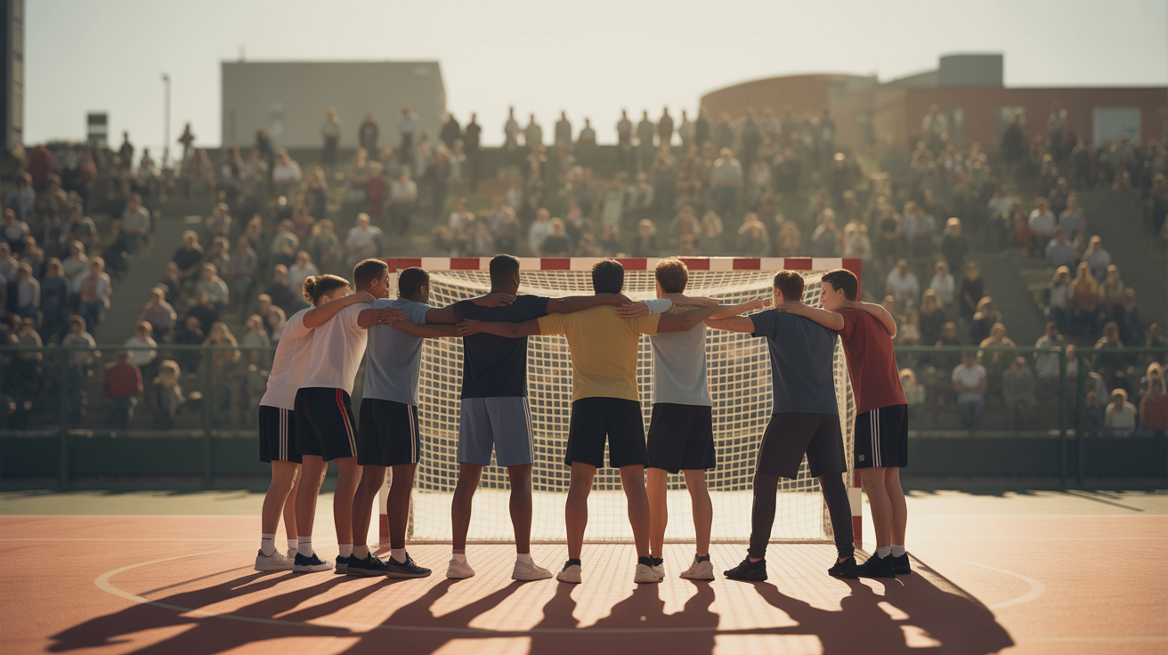 Groupe en ligne de défense handball communication