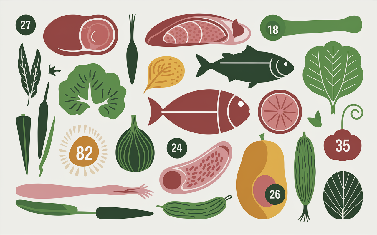 Tableau aliments creatine, foie stylise et sportifs