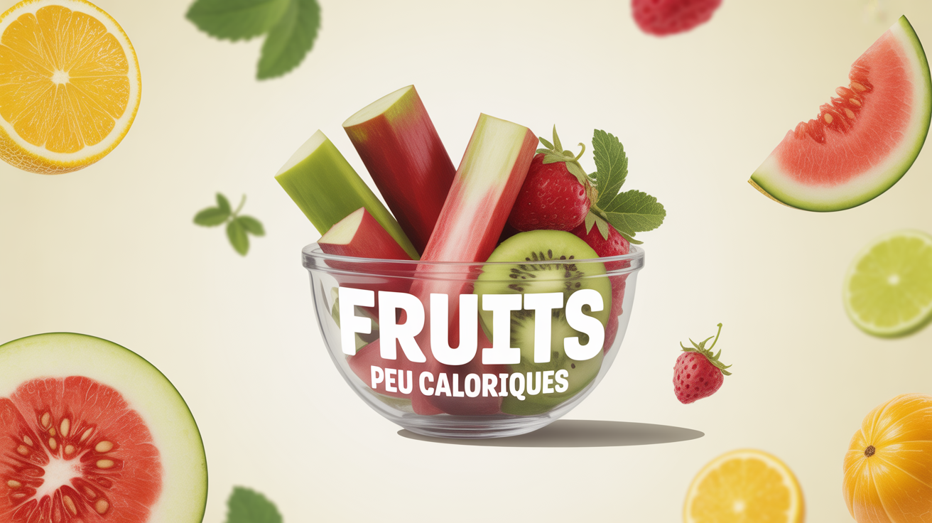 Bol fruits peu caloriques rhubarbe pastèque fraise melon citron groseille