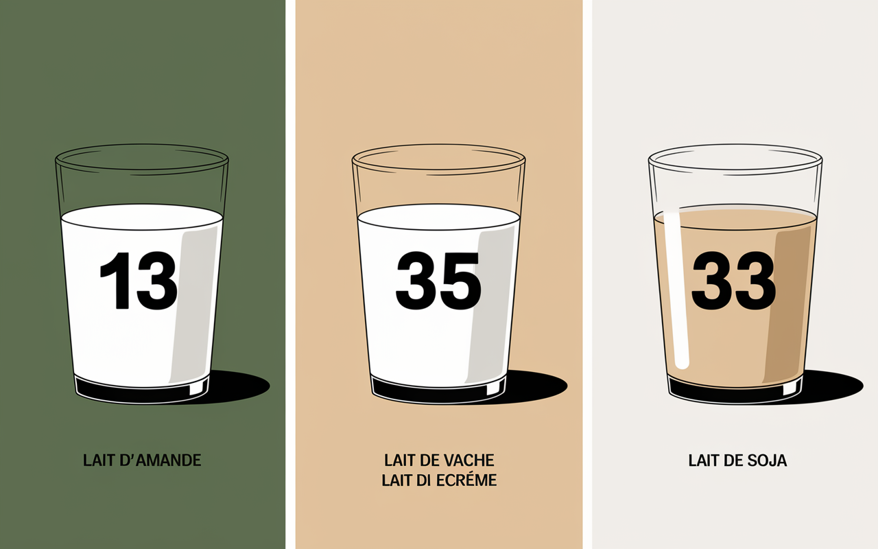 comparatif calorique lait amande soja vache