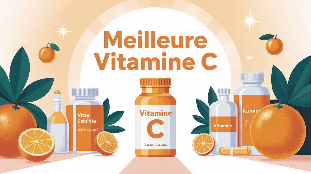 illustration vitamine c avec oranges et flacons