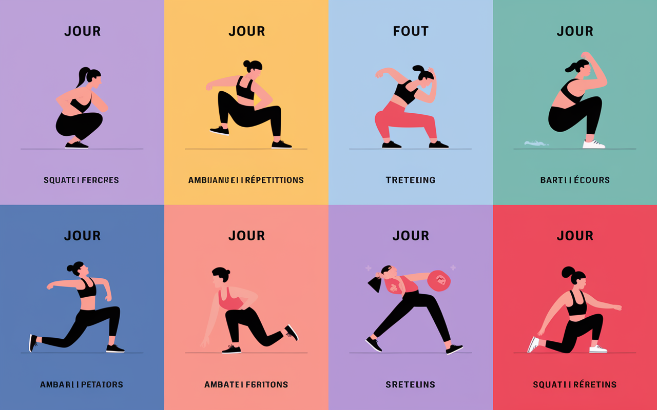 programme fessiers 7 jours tableau exercices