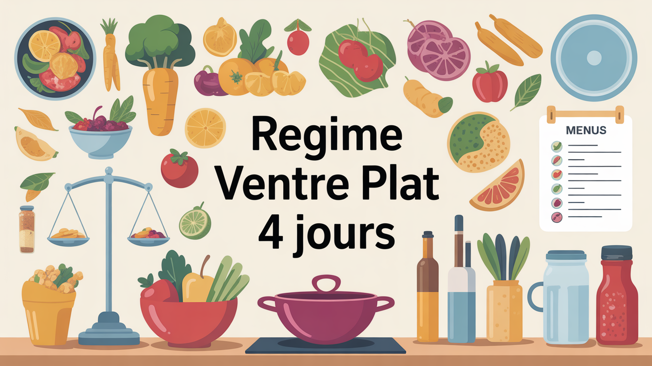 Illustration plan cuisine aliments sains regime ventre plat 4 jours