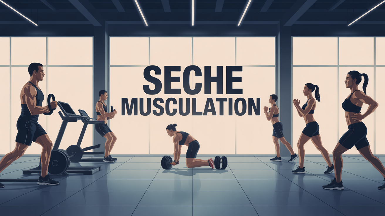 Salle musculation moderne silhouettes halteres cardio