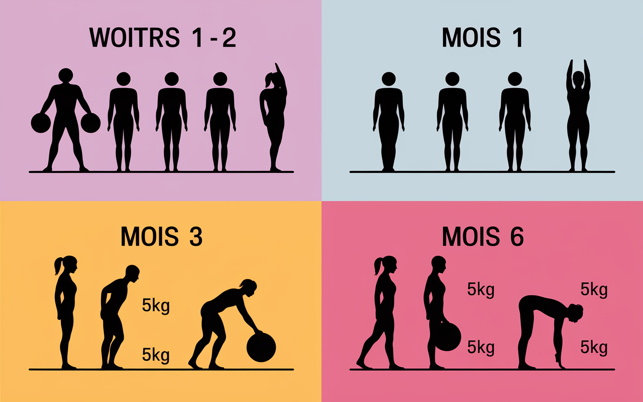 tableau progression sport trois fois par semaine posture tonus 5kg