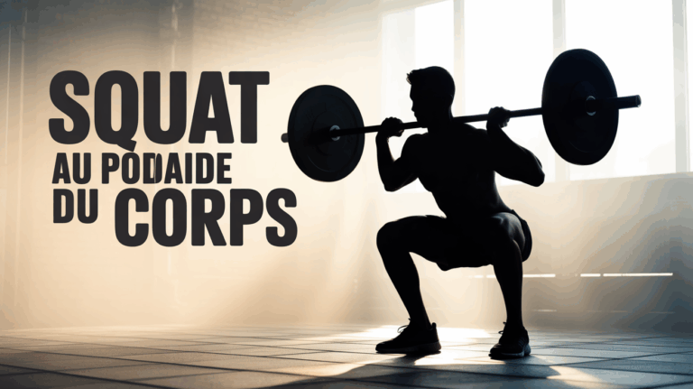 Squat au poids du corps silhouette technique avec équilibre musculation