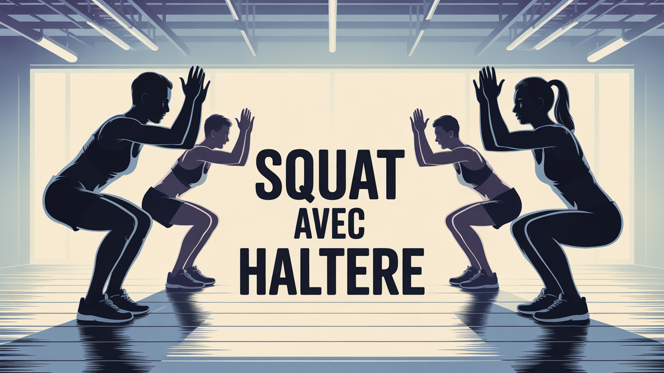 Image squat avec haltere salle lumineuse silhouettes