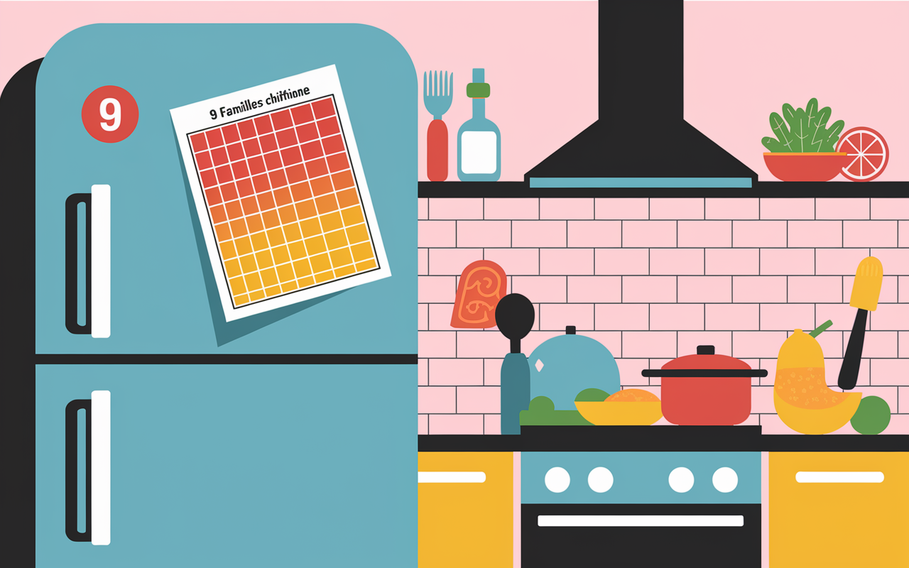 Frigo avec tableau calories aliments imprimable et portions