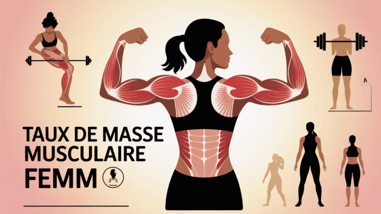 Silhouette sportive femme, fibres musculaires, taux masse musculaire