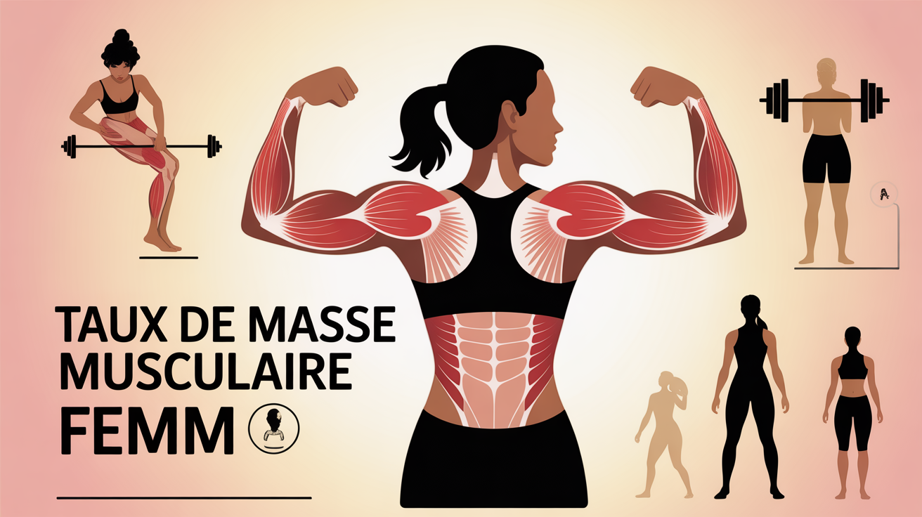 Silhouette sportive femme, fibres musculaires, taux masse musculaire