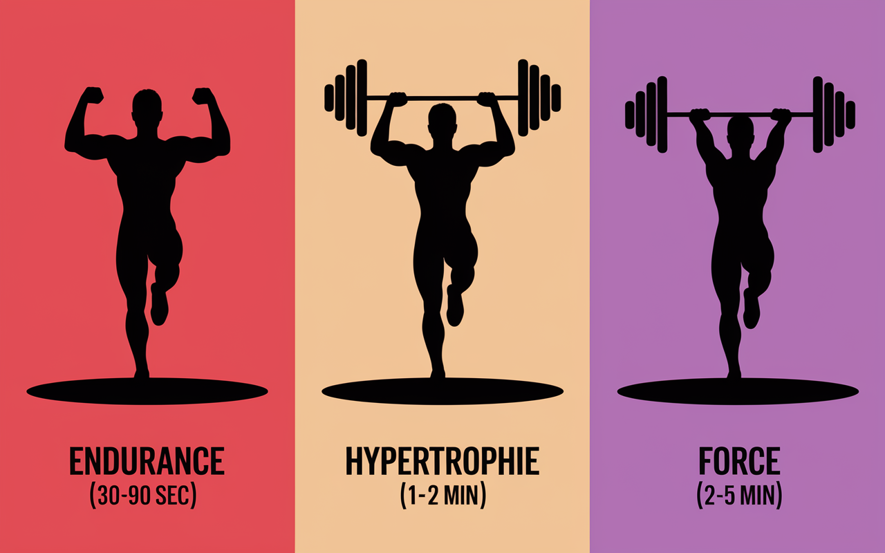tableau temps de repos musculation endurance hypertrophie force