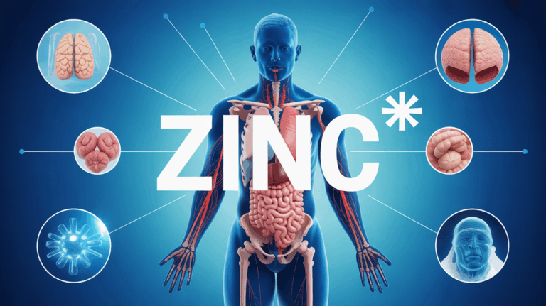 Silhouette anatomique zinc et symboles immunite sommeil peau