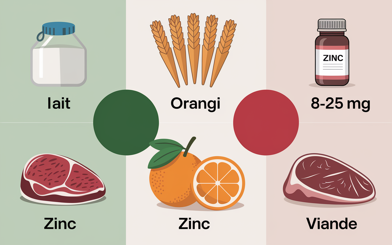 Tableau aliments zinc flèches biodisponibilité 8-25 mg