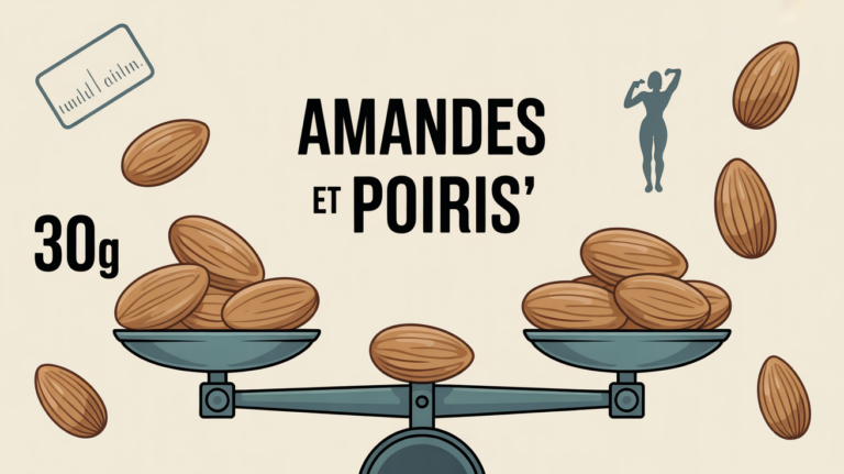 Amandes pesées 30g sur balance, focus lien santé et minceur