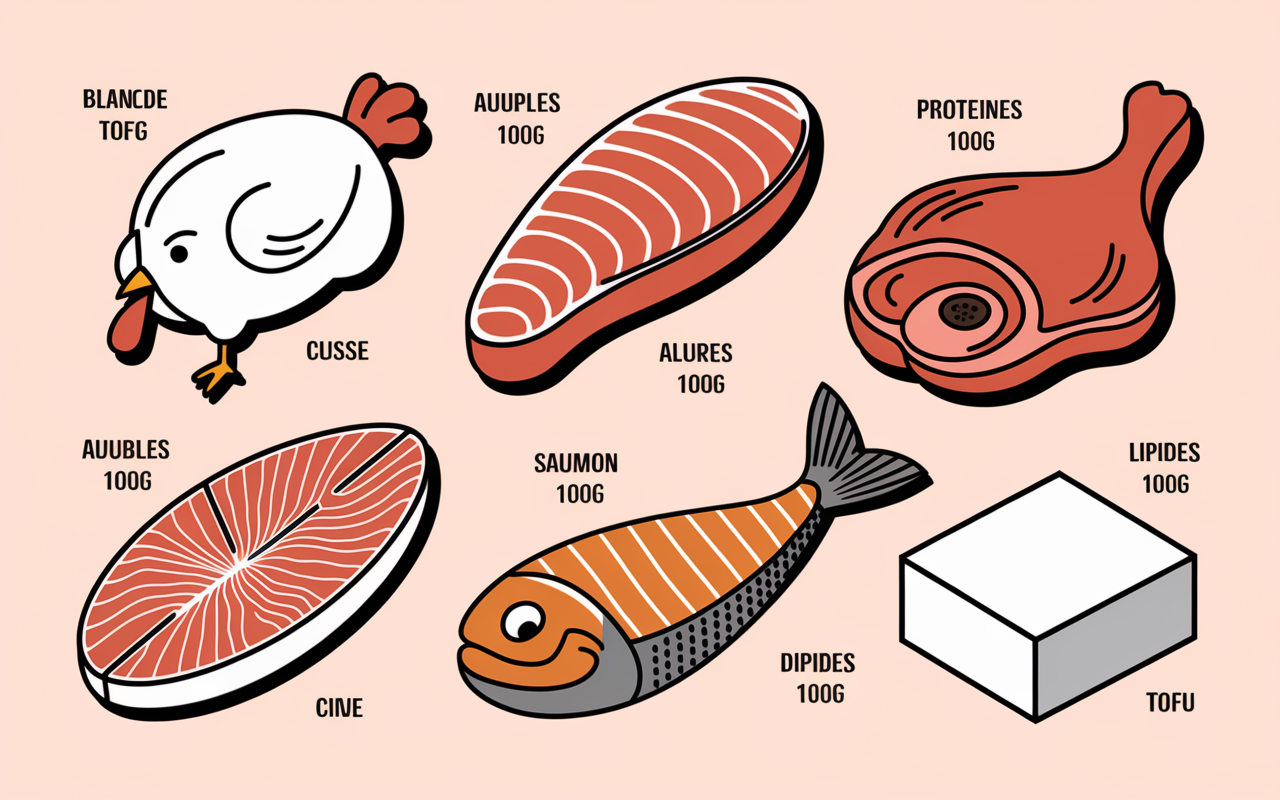 infographie protéines lipides blanc cuisse aile viandes tofu