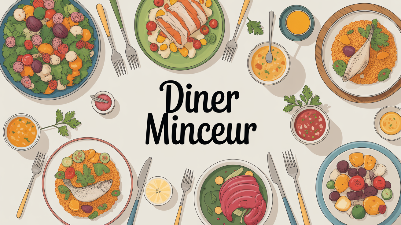 diner minceur table équilibrée salade poisson riz soirée