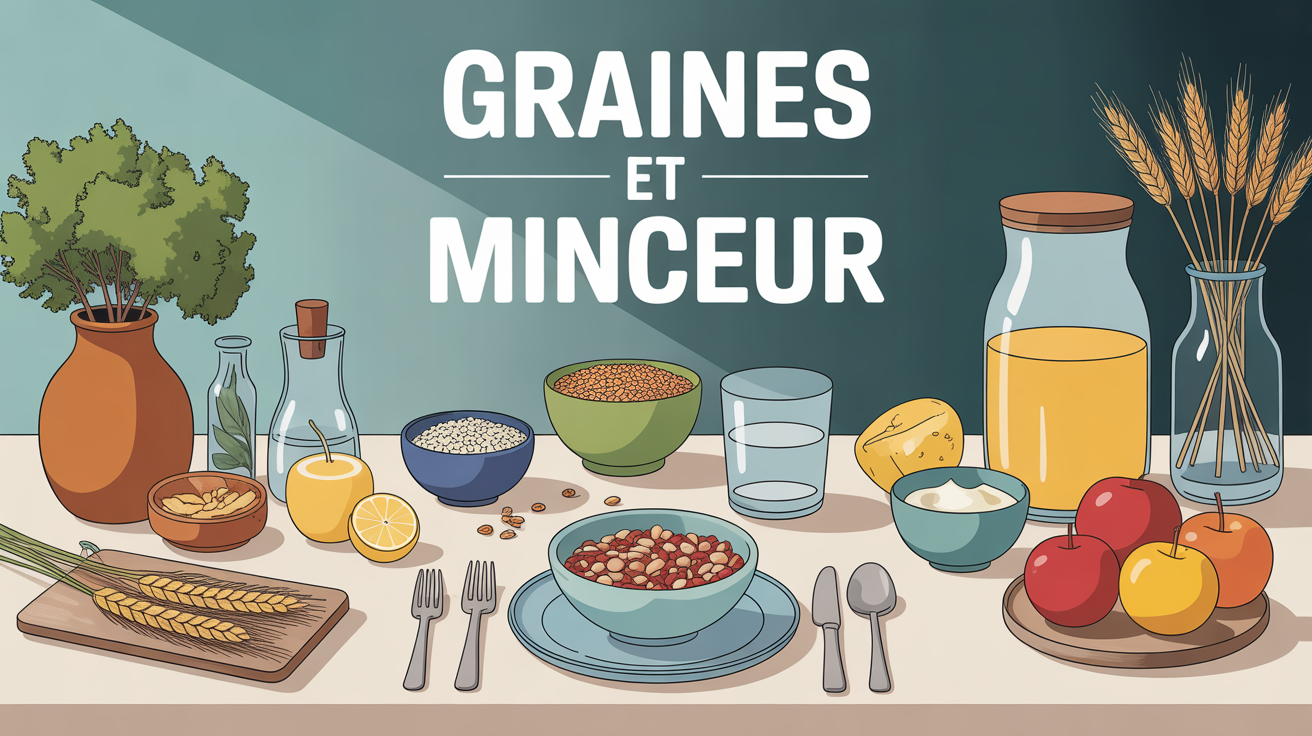 Table saine avec graines, fruits et eau pour la minceur