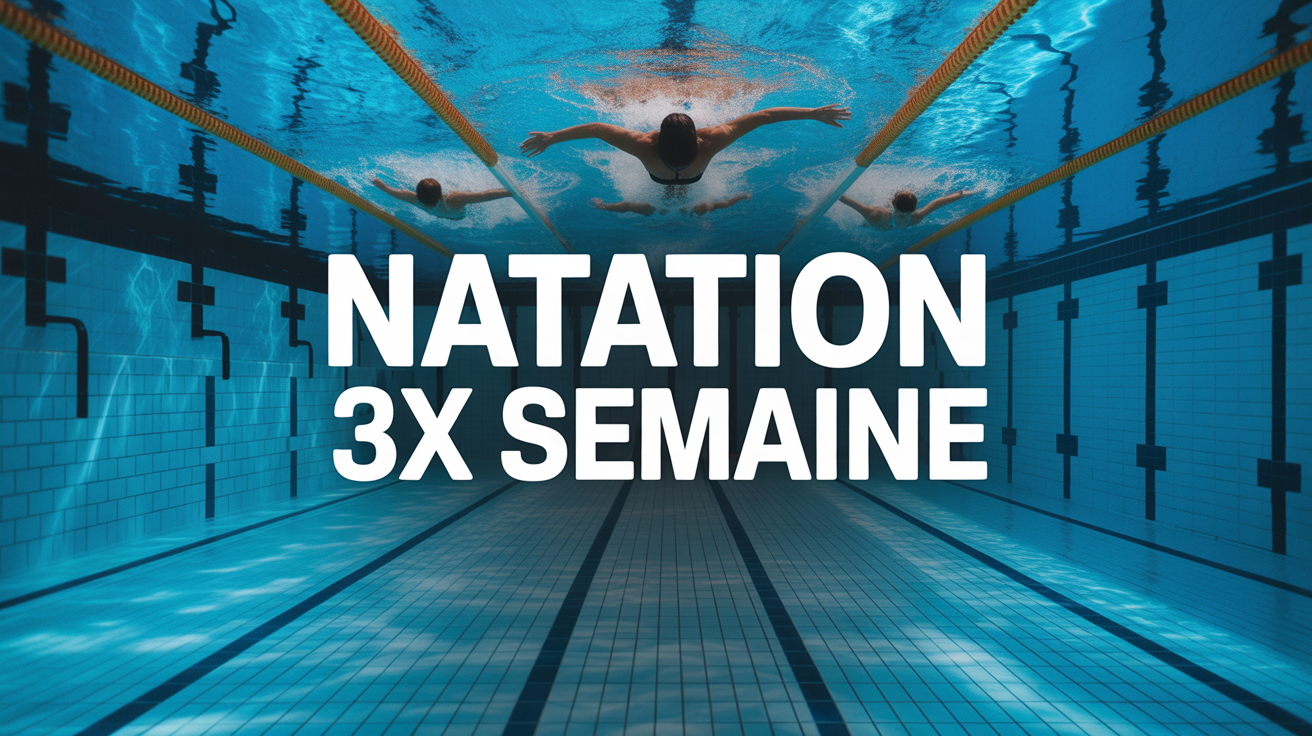Piscine moderne avec silhouettes nageant, ambiance dynamique