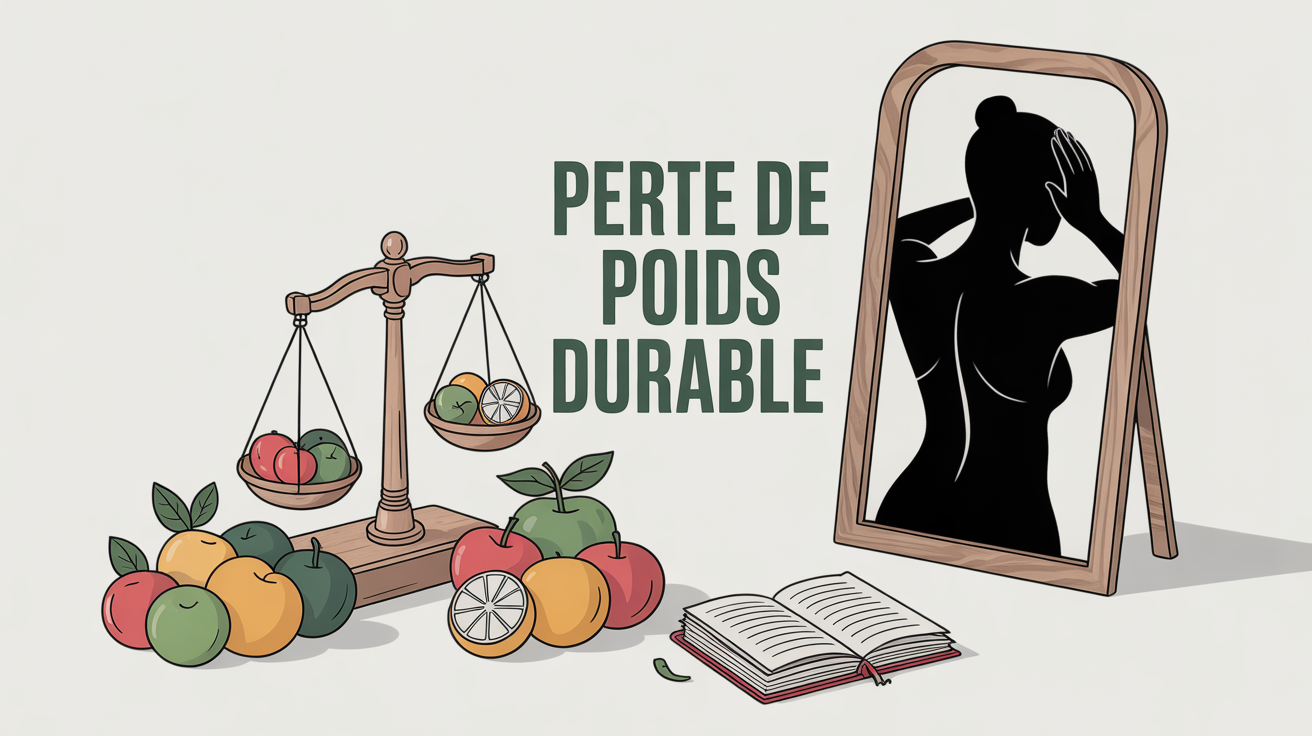 Balance fruits haltères carnet silhouette perte de poids durable