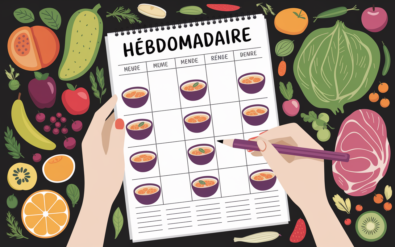 Planning hebdomadaire regime soupe aux choux, bols, legumes, planning structure