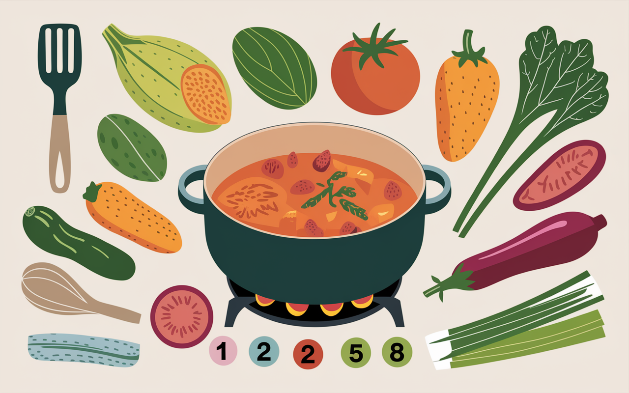 Marmite ouverte avec legumes pour soupe aux choux, etapes preparation