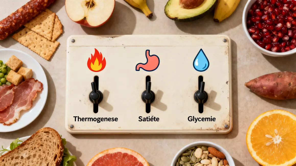 Tableau nutritionnel effets aliments brûle-graisses thermogenèse, satiété, glycémie