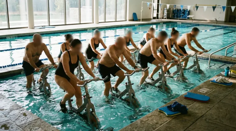 Aquabiking en groupe sur vélos immergés piscine