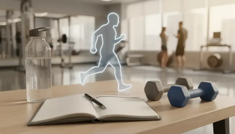 carnet suivi alimentaire et silhouette marche rapide fitness