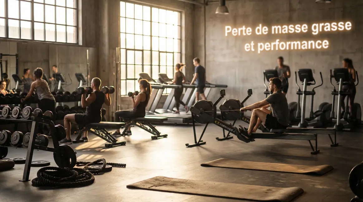Salle de sport moderne silhouettes entraînement perte masse grasse