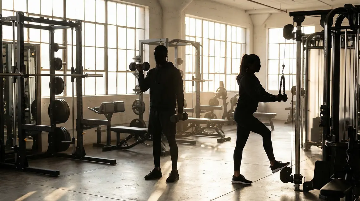 salle musculation hommes femmes tenues sportives techniques
