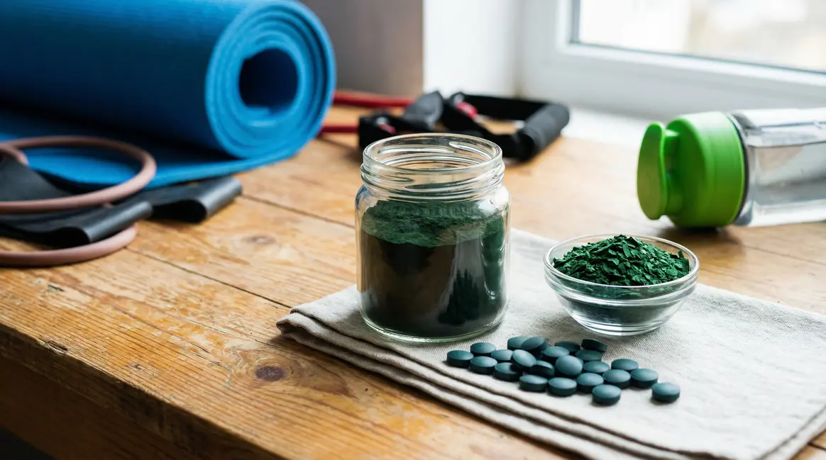 Spiruline poudre comprimes fitness sur table