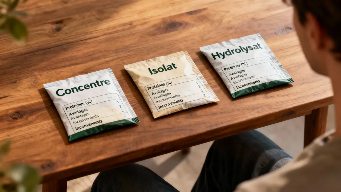 trois sachets whey proteine concentre isolat hydrolysat