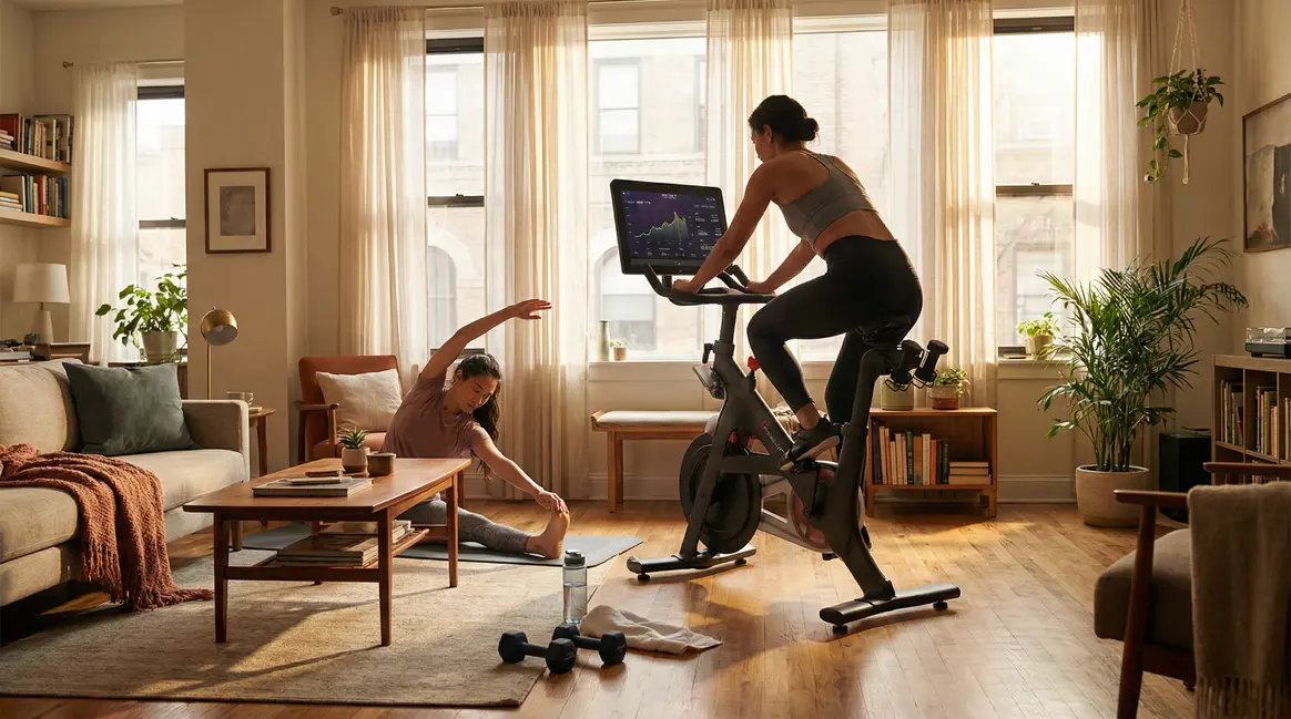 Vélo d appartement moderne dans un intérieur lumineux