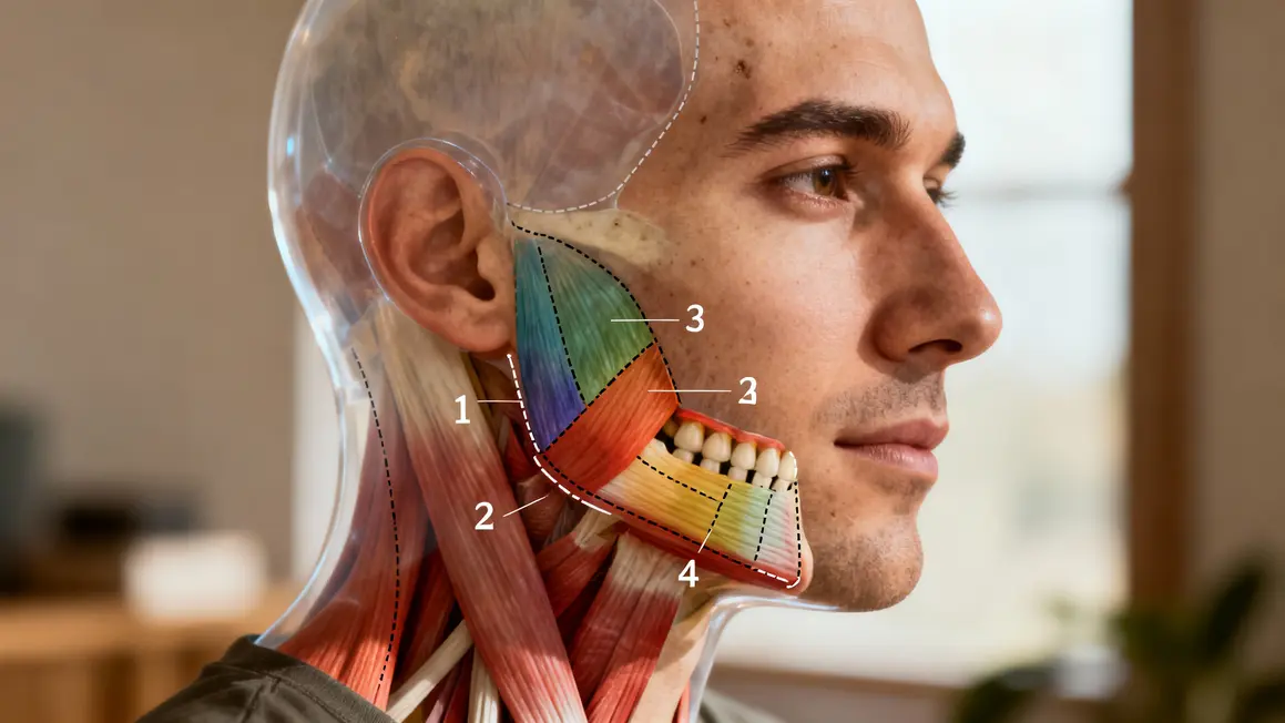 Muscles principaux mâchoire schéma profil visage