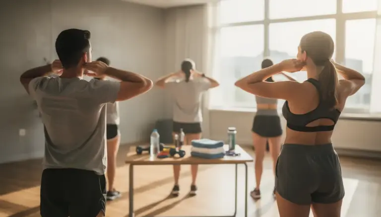 Personnages réalisant exercices mâchoire en salle de sport