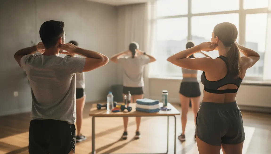 Personnages réalisant exercices mâchoire en salle de sport