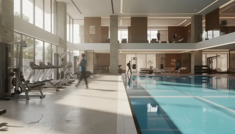 grande salle fitness premium avec piscine intérieure et espaces bien-être à Paris 16