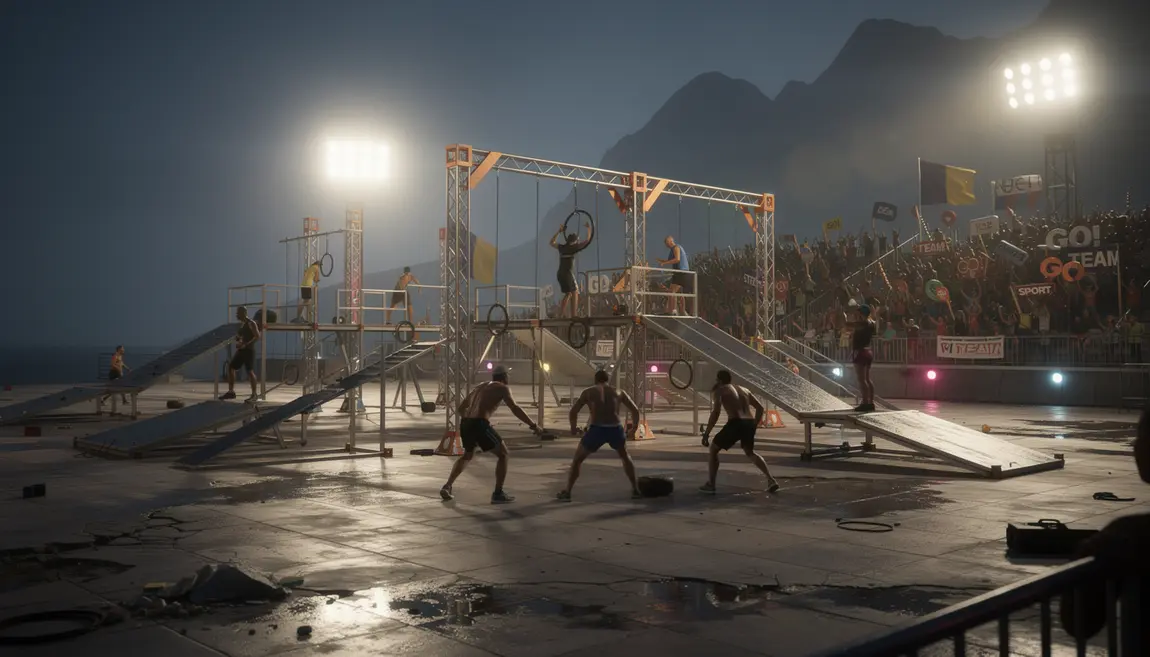 Vue nocturne Ninja Warrior Cannes 2025 obstacles