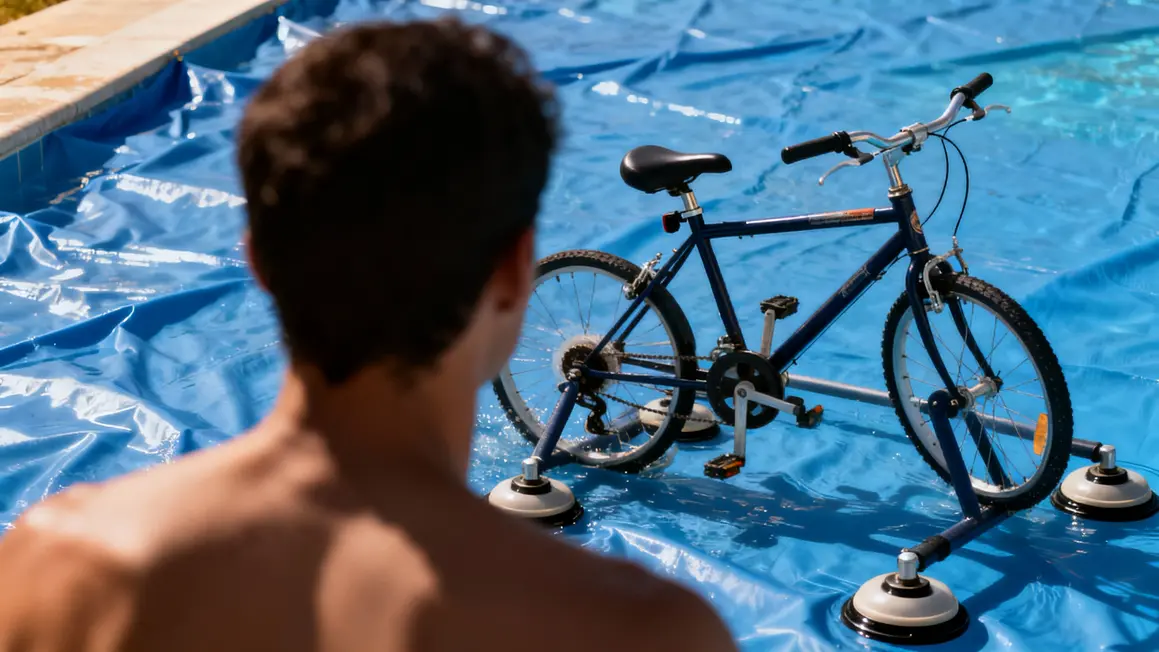 test adherence aquabike ventouses glissantes piscine liner