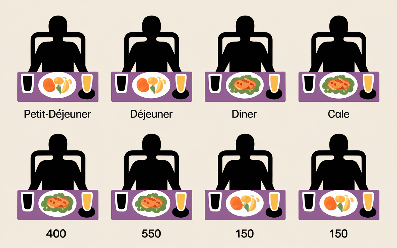 Tableau repas 1800 calories par jour avec chiffres