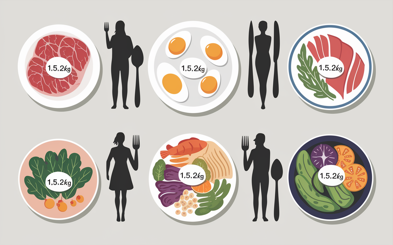menu regime proteine 2 semaines illustration portions chiffres