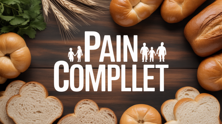 Pain complet bienfait sur planche, famille en arrière-plan