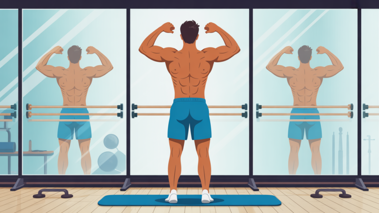 poids ideal homme 1m80 sportif debout miroir salle de sport
