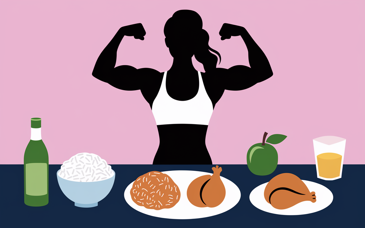 prise de masse femme musculation riz poulet haltères