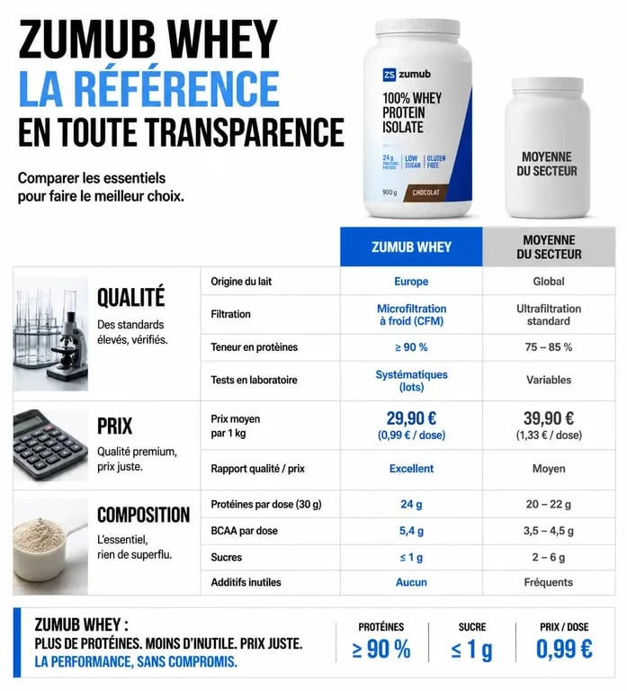 Comparatif qualité et prix de la whey protéine Zumub face à la concurrence