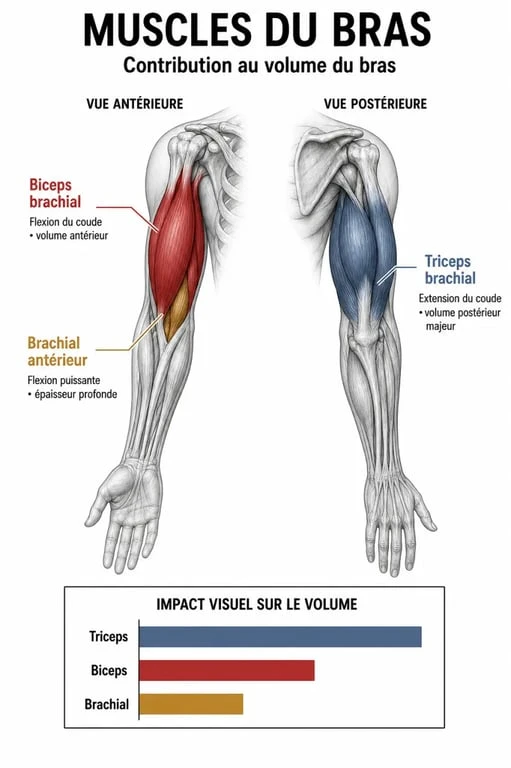 Infographie anatomique expliquant comment prendre des bras et les muscles ciblés