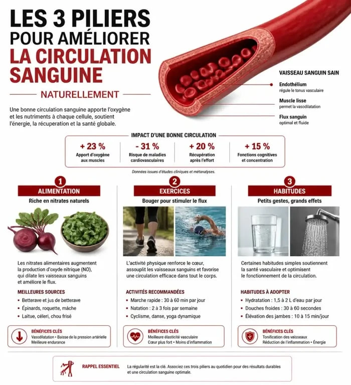 Infographie sur les méthodes naturelles pour augmenter le flux sanguin et améliorer la circulation