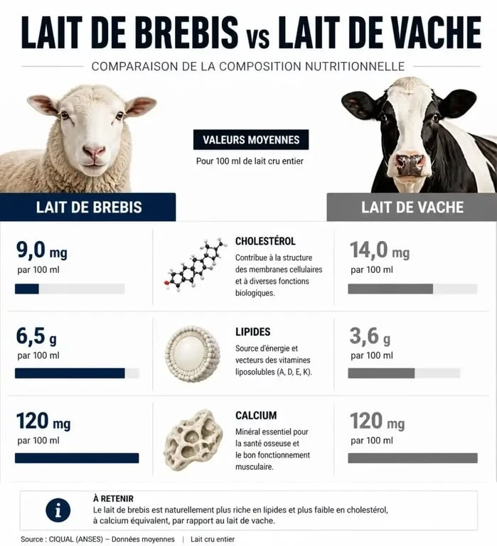 Comparaison nutritionnelle lait de brebis et cholestérol