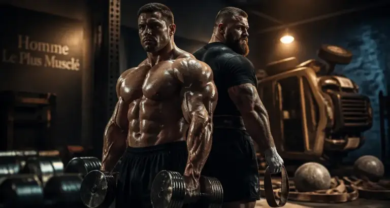 Homme plus muscle du monde : culturiste et strongman en salle