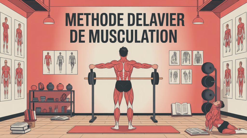 Illustration methode de musculation delavier, silhouette et halteres